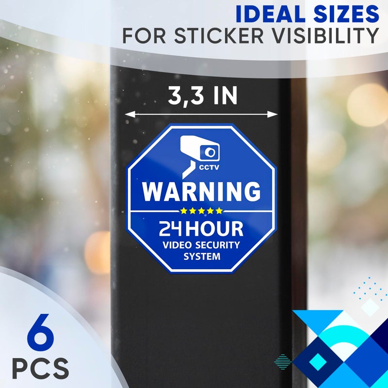 Reluen 6 Pcs Security Camera Stickers - Security Cameras Signs to Put on Door, 3.3 x 3.3 Convenient Size, Sleek Hexagonal Design, Water and Wear Resistant, Good for Doors, Windows, and Walls - Image 2